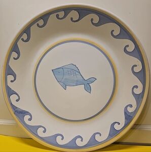 Pottery Barn Blue Fish Serving Platter Plate  Italy 13.5"